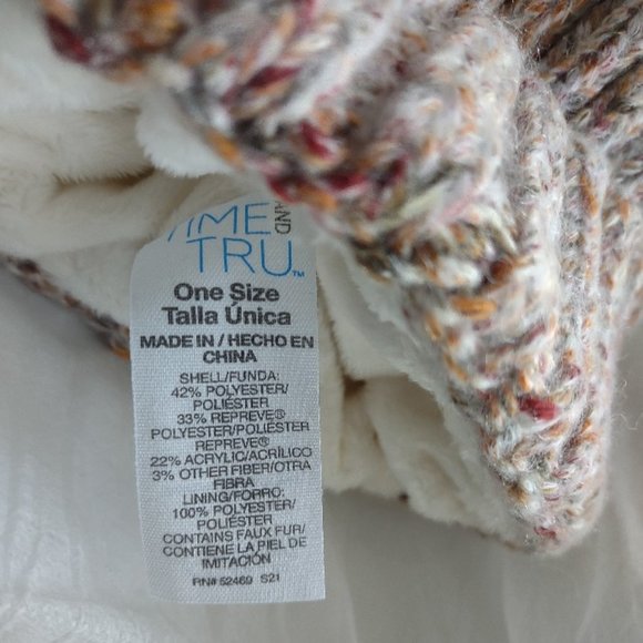 NWT Time & Tru Velour Lined Beanie Cream mixed One Size - Picture 3 of 5